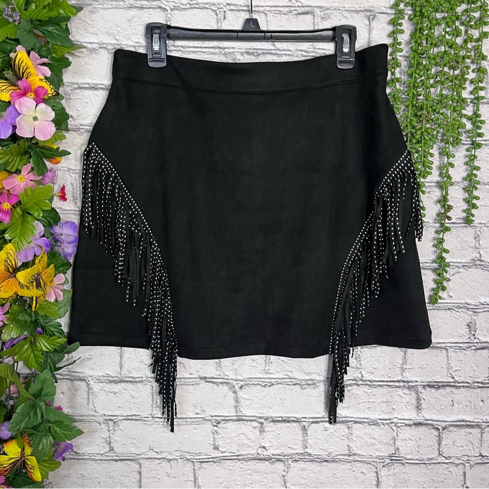 ^🌼3/$30🌼NEW SHEIN Curve Black Tassel Faux Suede Mini Skirt Size 1X